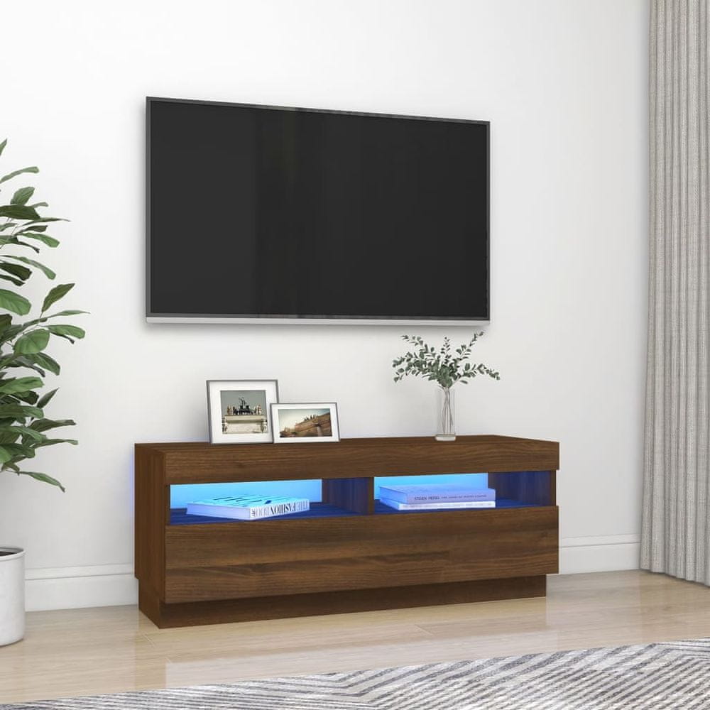 Vidaxl TV skrinka s LED svetlami hnedý dub 100x35x40 cm